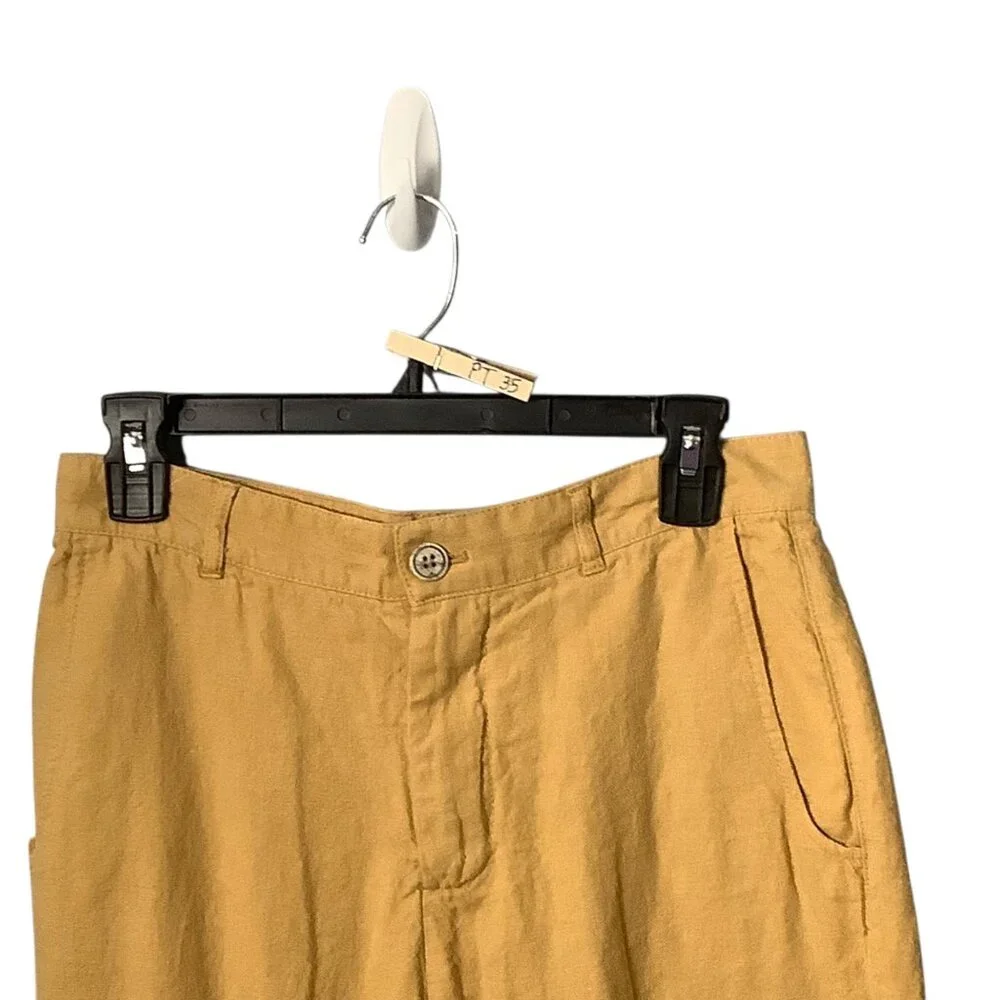 Zara Yellow Women Pants Size 29 European Grown Linen Straight Leg Button Pockets